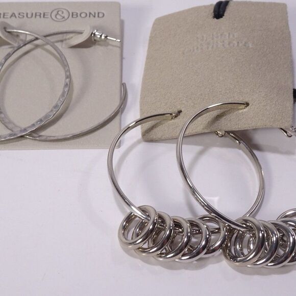 Nordstrom  Treasure & Bond Hammered Silver Hoop Earrings NWT 29.00 Eac Set of 2 - Picture 1 of 12